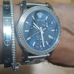 Versace Silver and Blue Watch